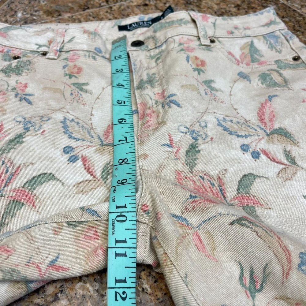 Ralph Lauren Women Floral Beige Pants Premier Skinny Ankle 5 Pockets Size 8 - Picture 9 of 14